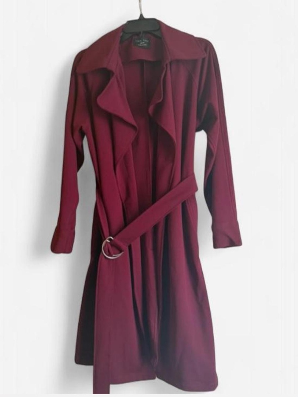 Love Tree Burgundy Long Belted Trench Coat